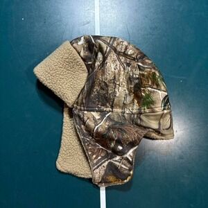 Vintage Camo Trapper Hat One Size Camouflage Fleece Lined Hunting Cap Outdoor